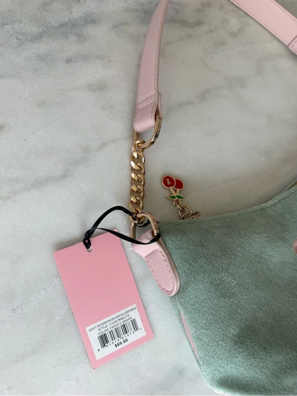 Juicy Couture NWT Sugar Rush Terry Shoulder Bag Ice Cream Charm Green Pink